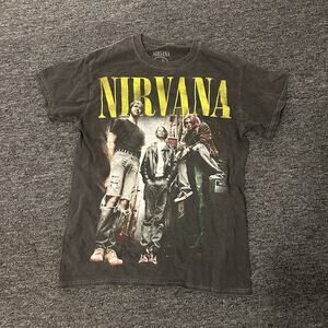 NIRVANA Short Sleeve Crew Neck Boyfriend T Black Unisex Cotton Shirt Size Small